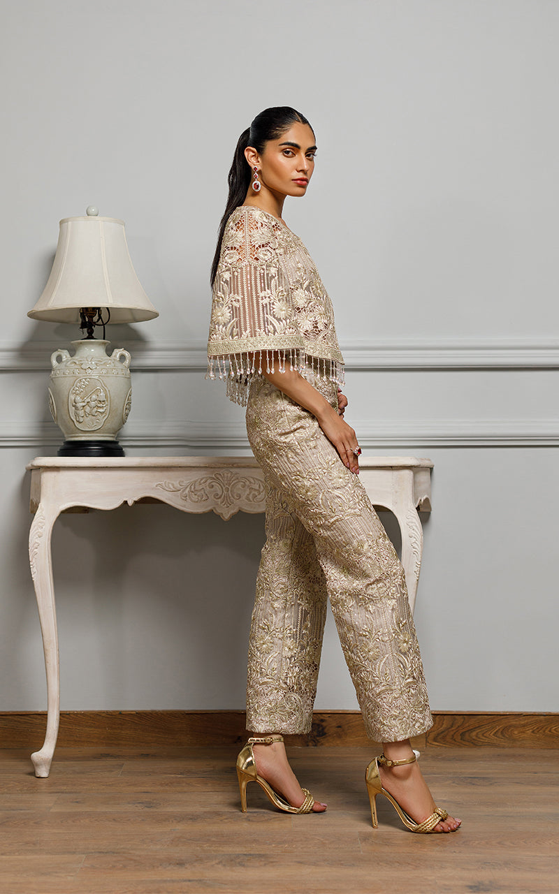 Organza Embroidered Jacket With Embroidered Trouser