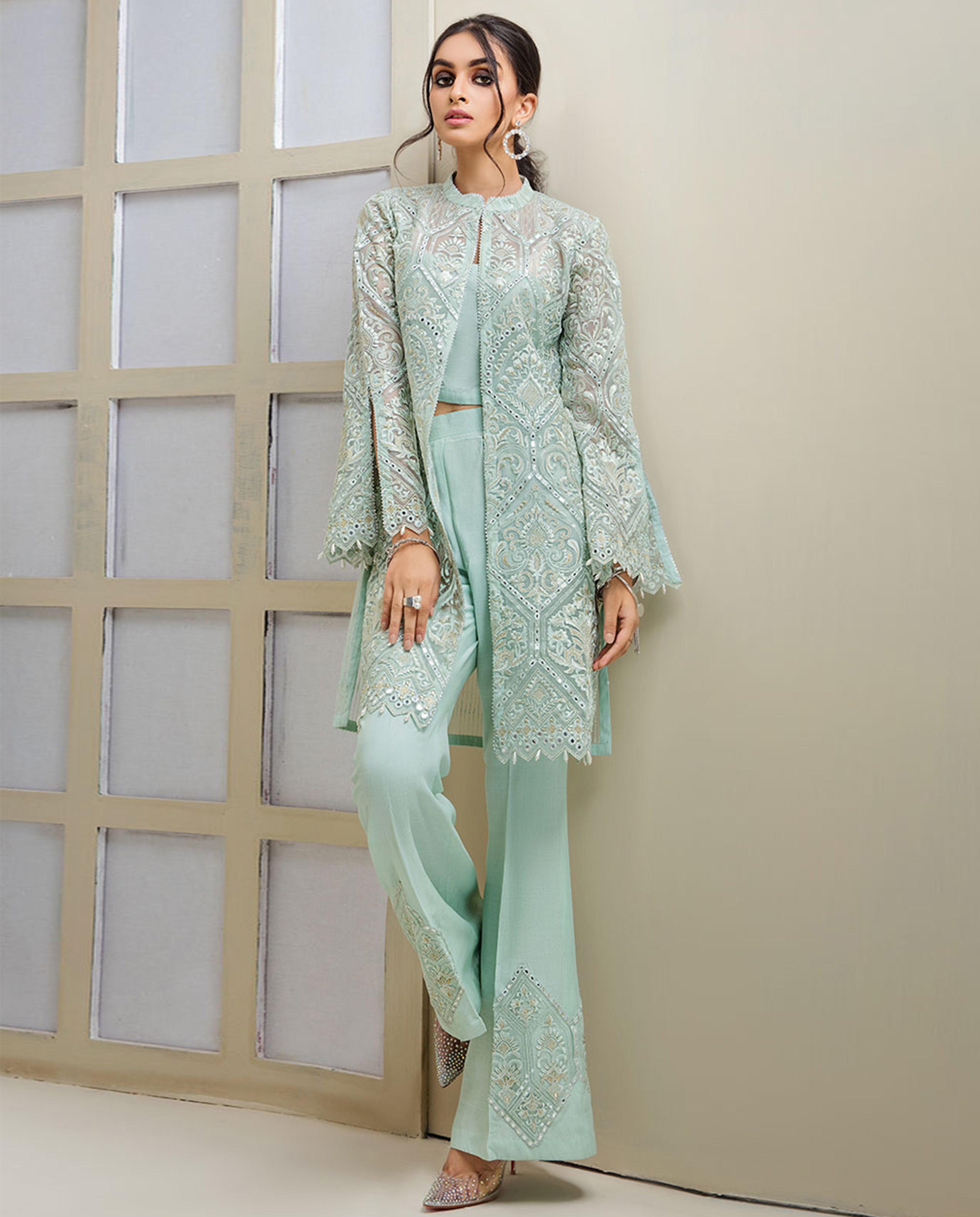 Noor Mirror Embellished Organza Jacket