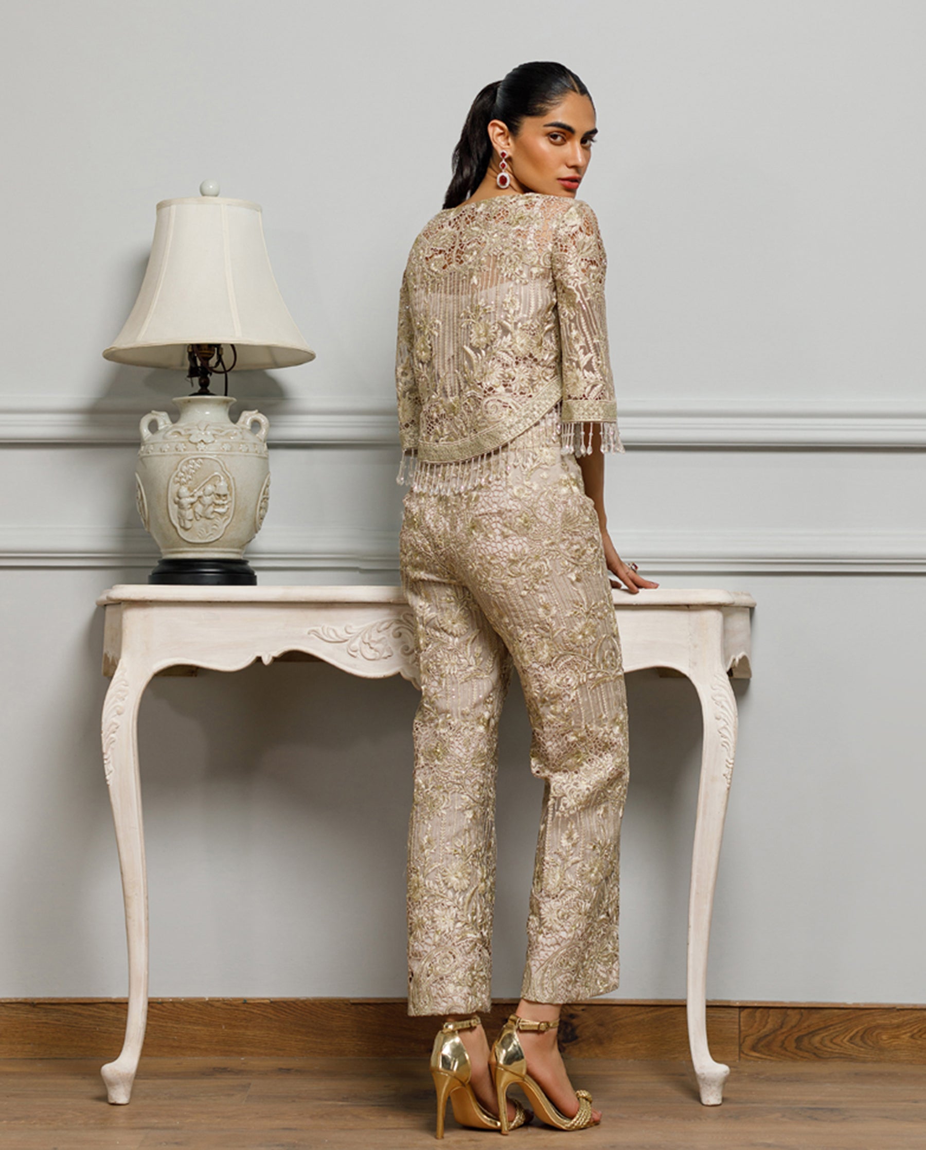 Unstitched Ethereal Embroidered Crystal-Fringe Co-Ord Set