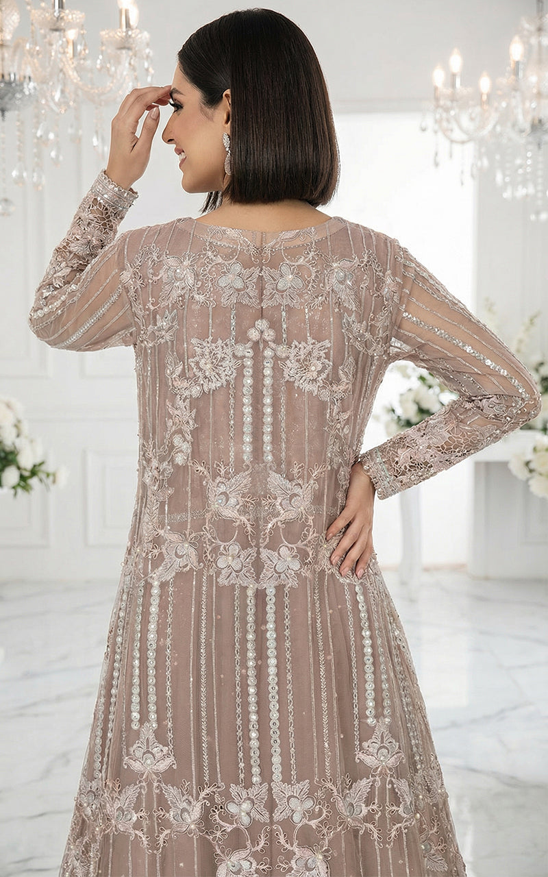 Unstitched Mauve Glimmer Open-Front Jacket With Maxi dress