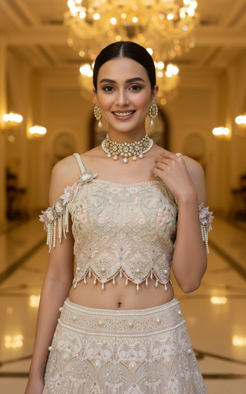 Embroidered Blouse With Lehenga