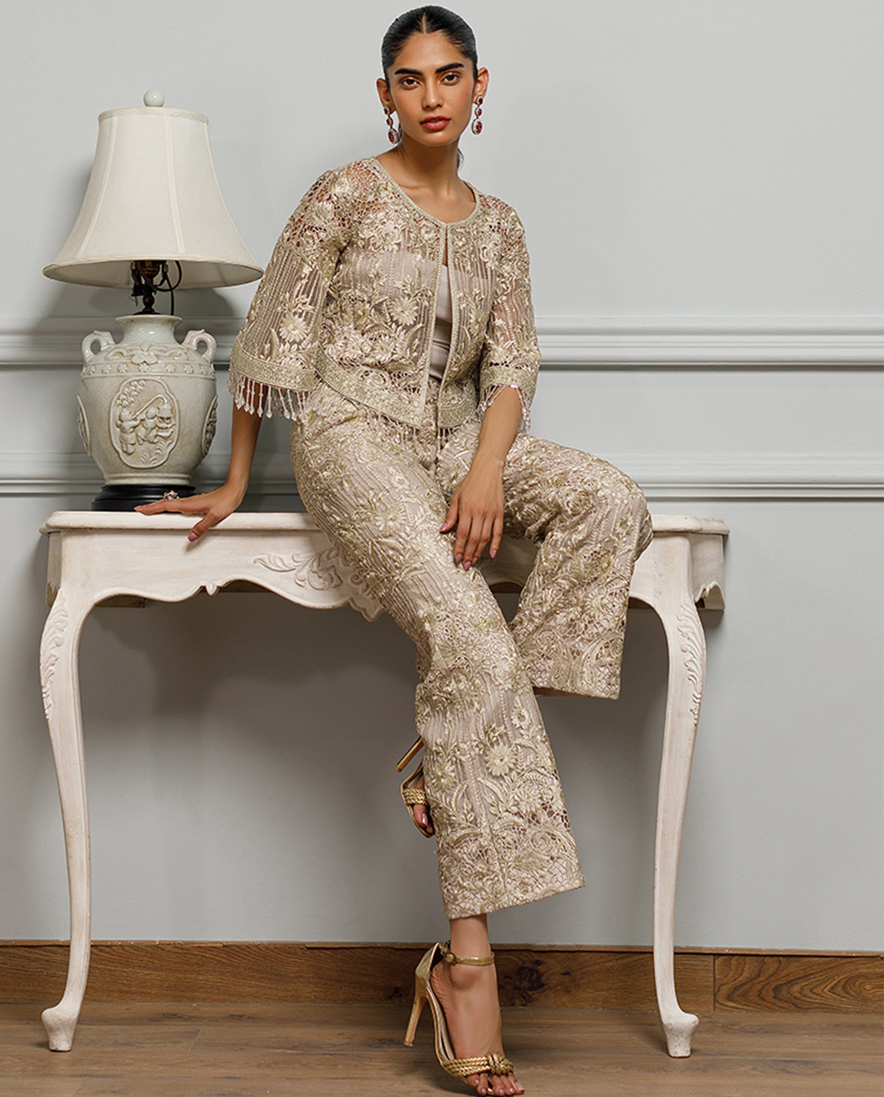 Unstitched Ethereal Embroidered Crystal-Fringe Co-Ord Set