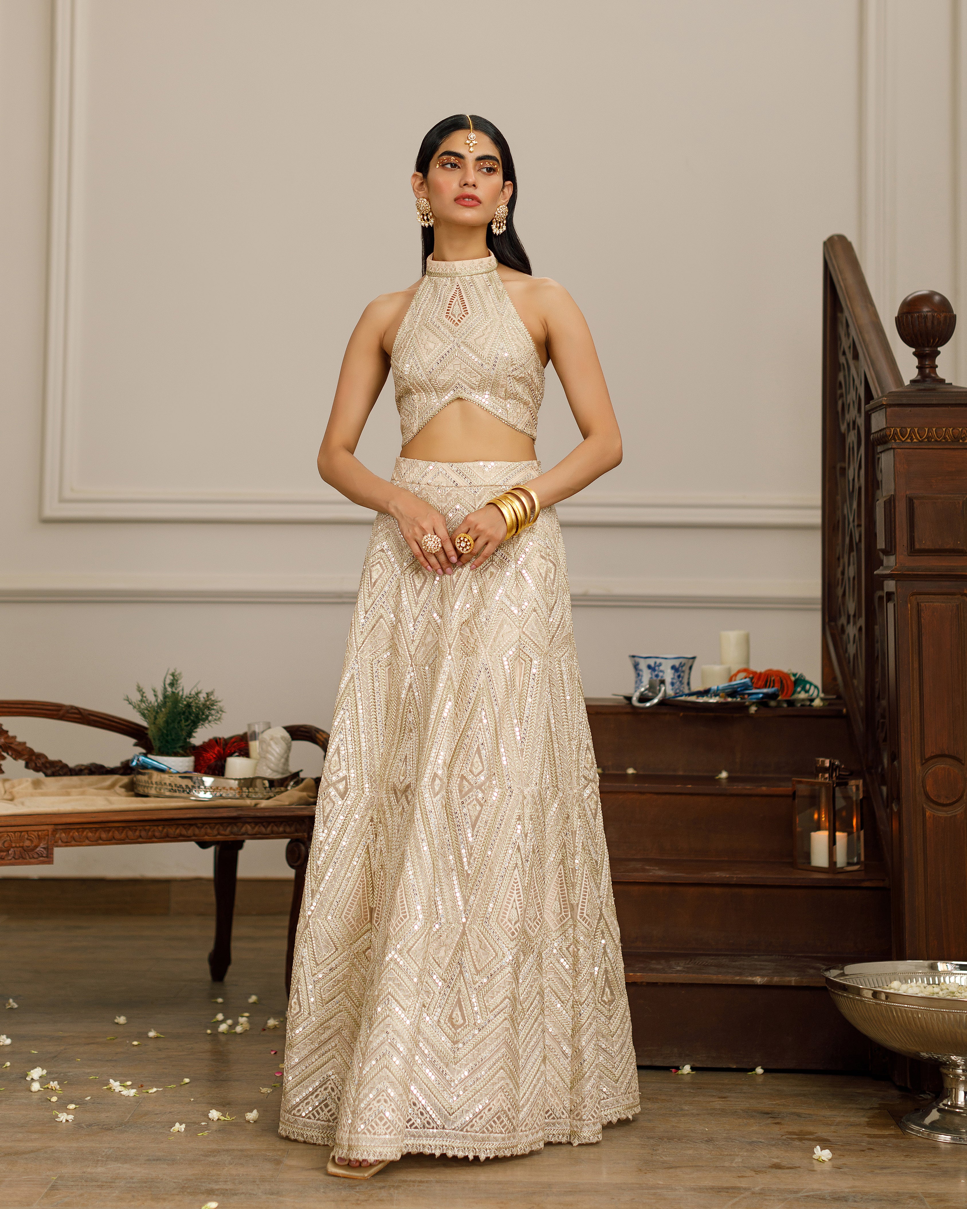 Organza Embroidered Blouse With Lehenga