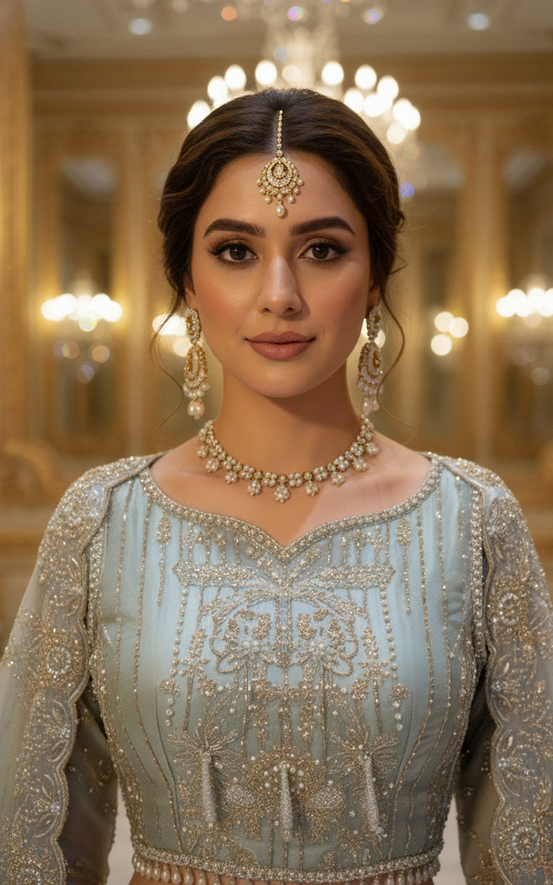 Embroidered Blouse With Lehenga And Dupatta