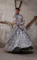 Net Embroidered Blouse With Lehenga And Dupatta