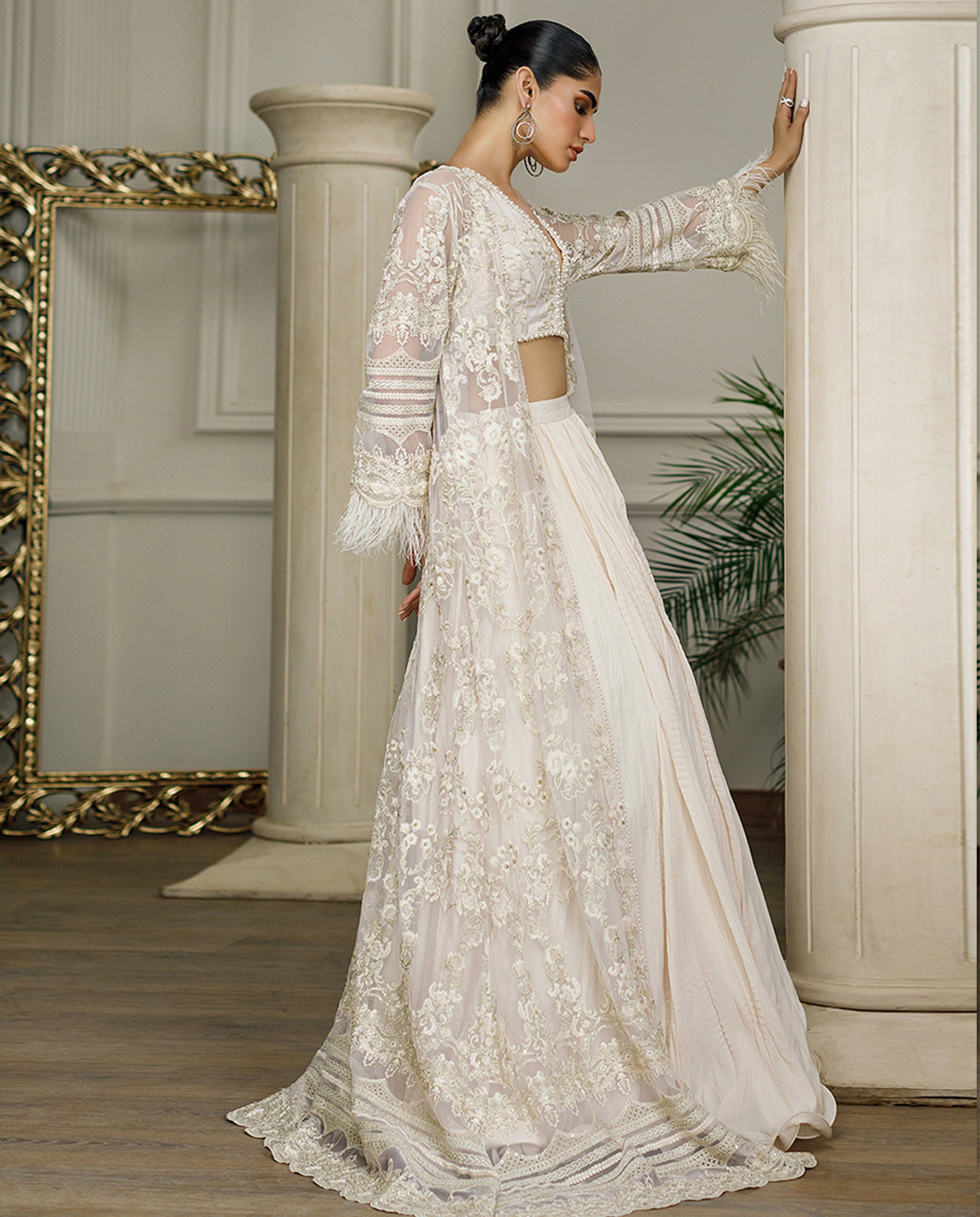 Net Embroidered Jacket With Skirt