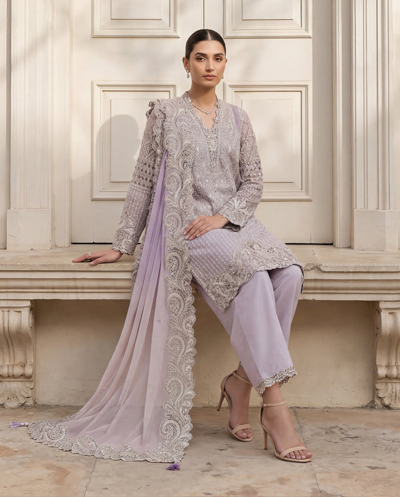 Unstitched Embroidered Shirt With Trouser And Dupatta
