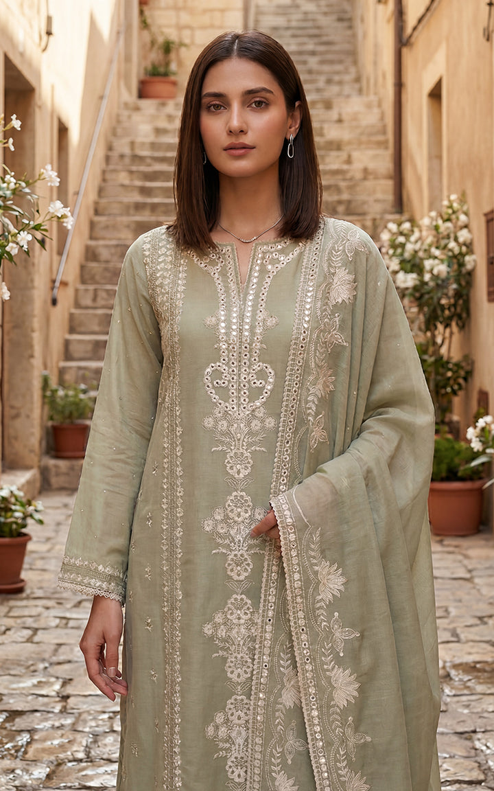 Sage Blossom Embroidered Suit