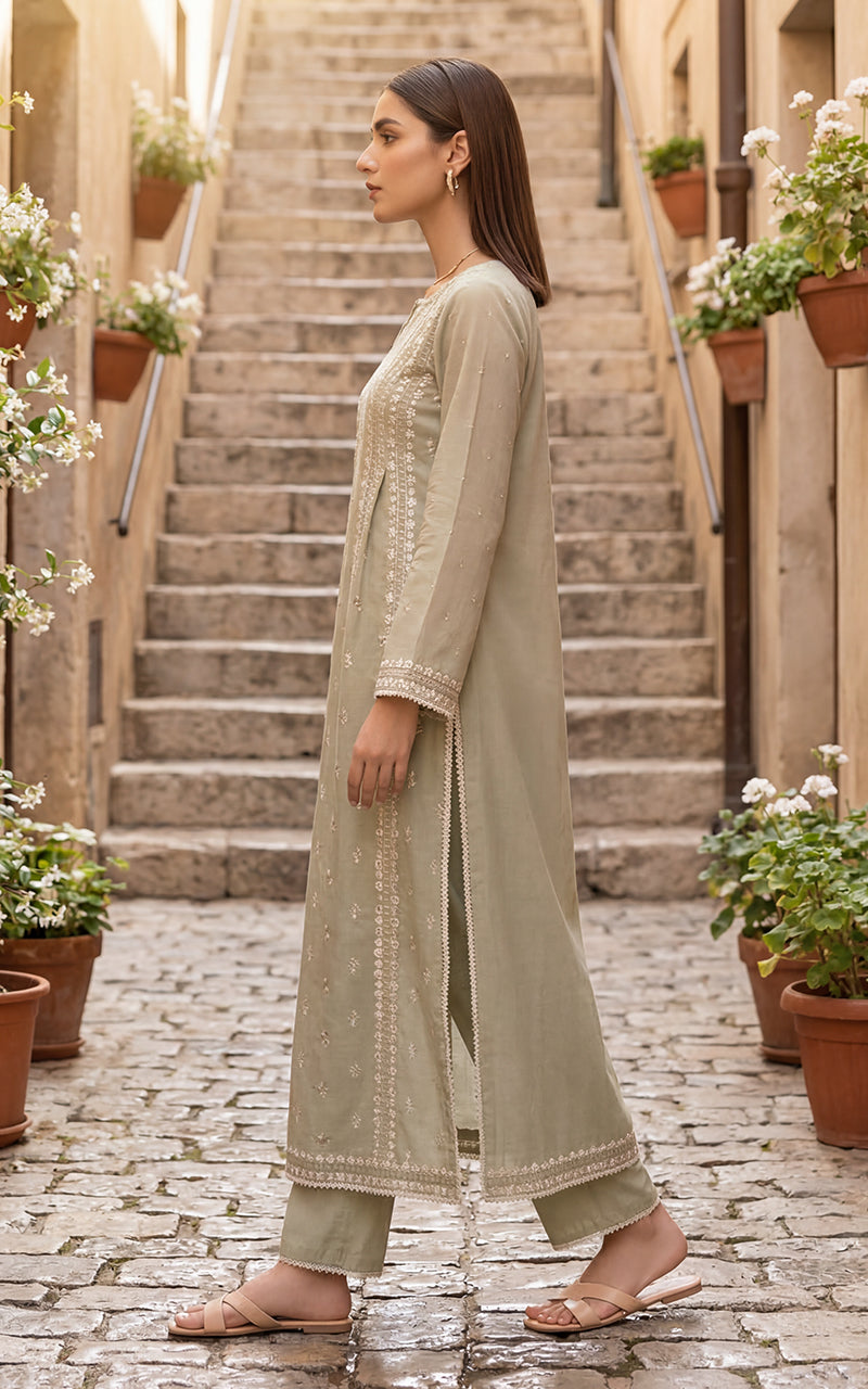 Sage Blossom Embroidered Suit