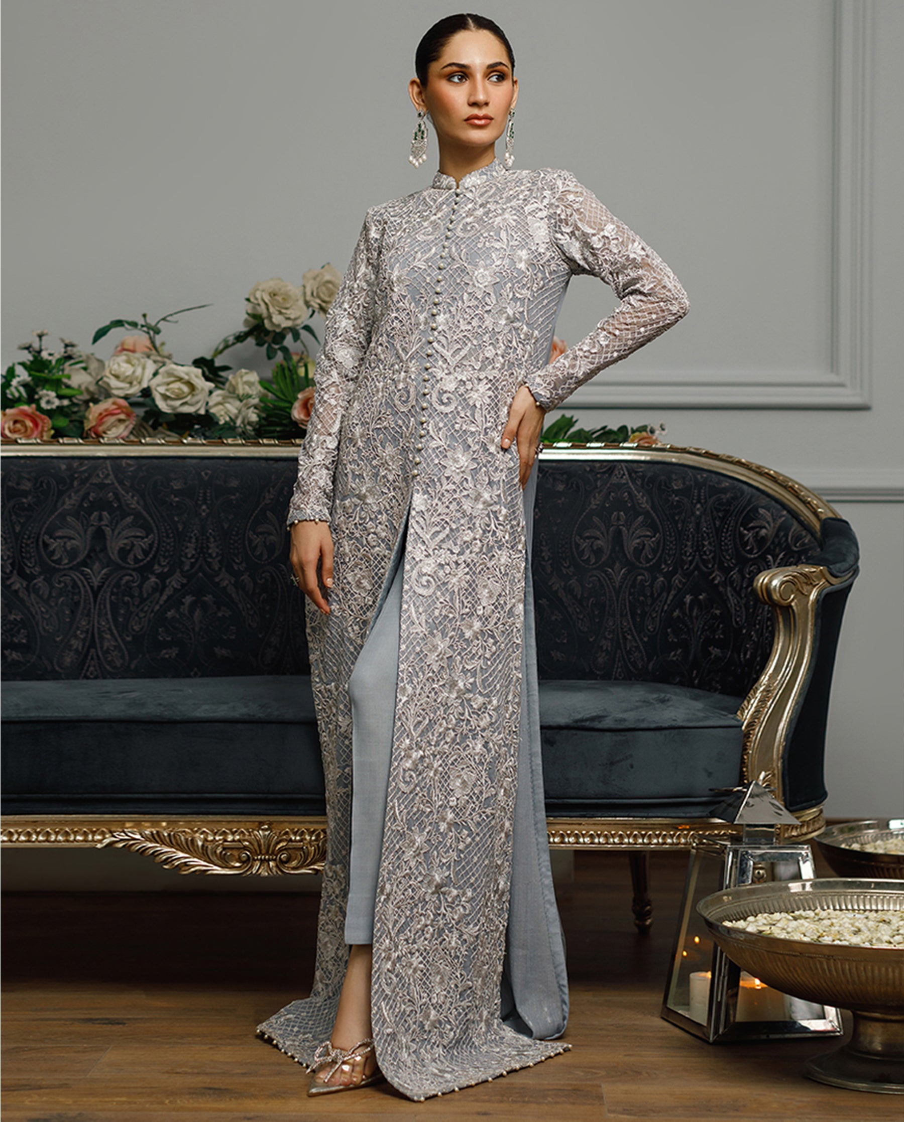 Unstitched Net Embroidered Dress