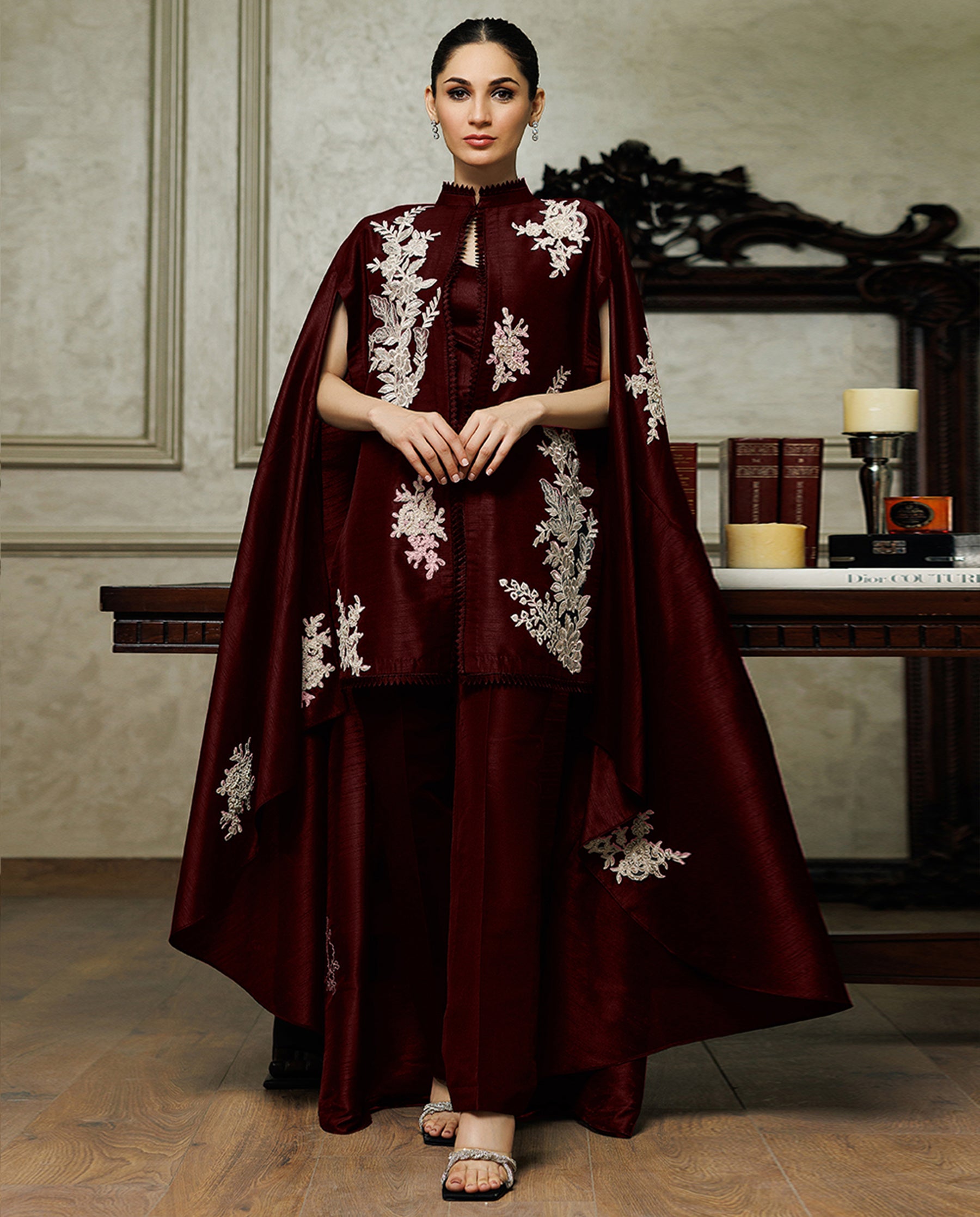 Embroidered Cape With Trouser