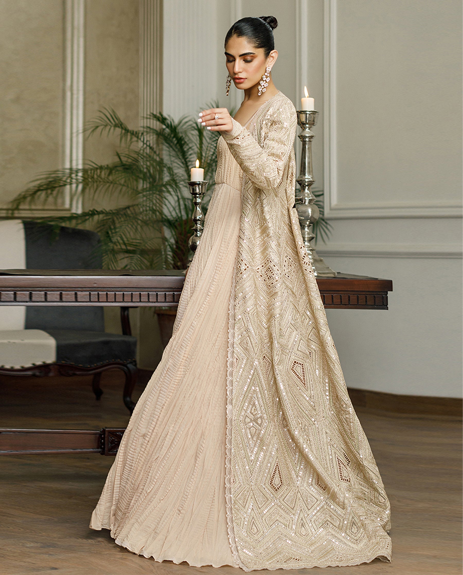 Organza Embroidered Jacket With Maxi