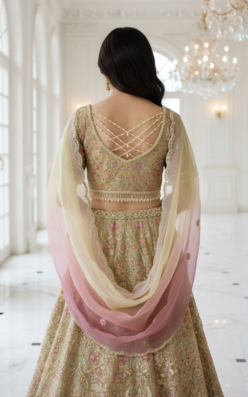 Unstitched Organza Embroidered Blouse With Lehenga