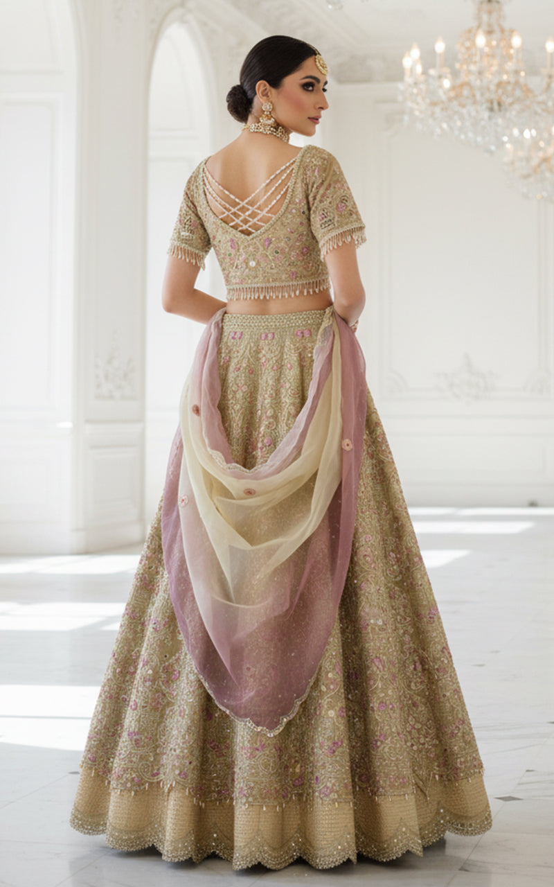 Unstitched Organza Embroidered Blouse With Lehenga