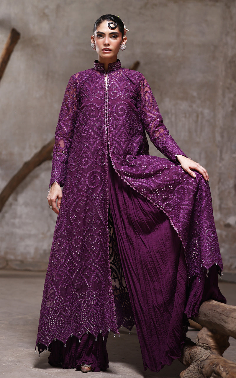 Organza Embroidered Jacket With Crushed Trouser