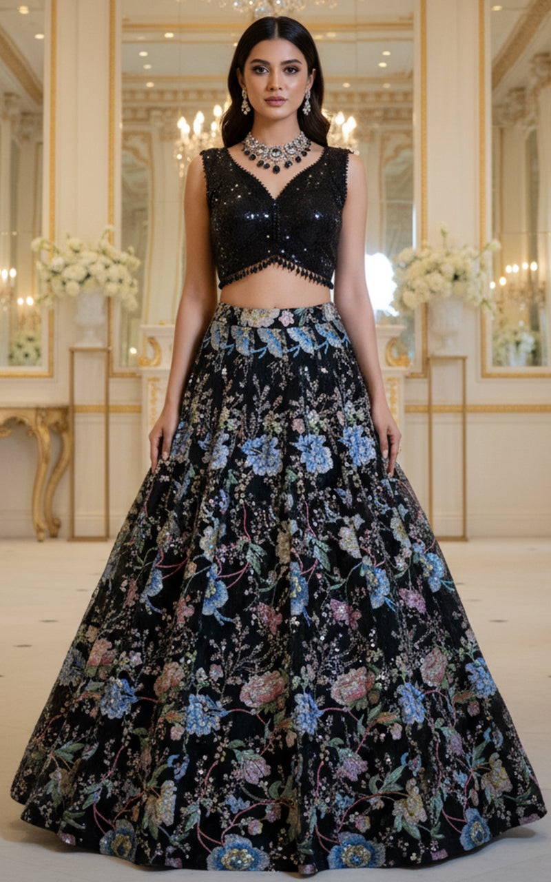 Sequin blouse and Embroidered Lehenga