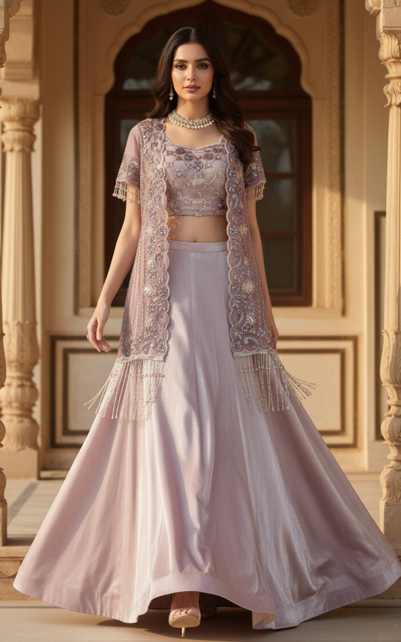 Embroidered jacket with blouse and skirt