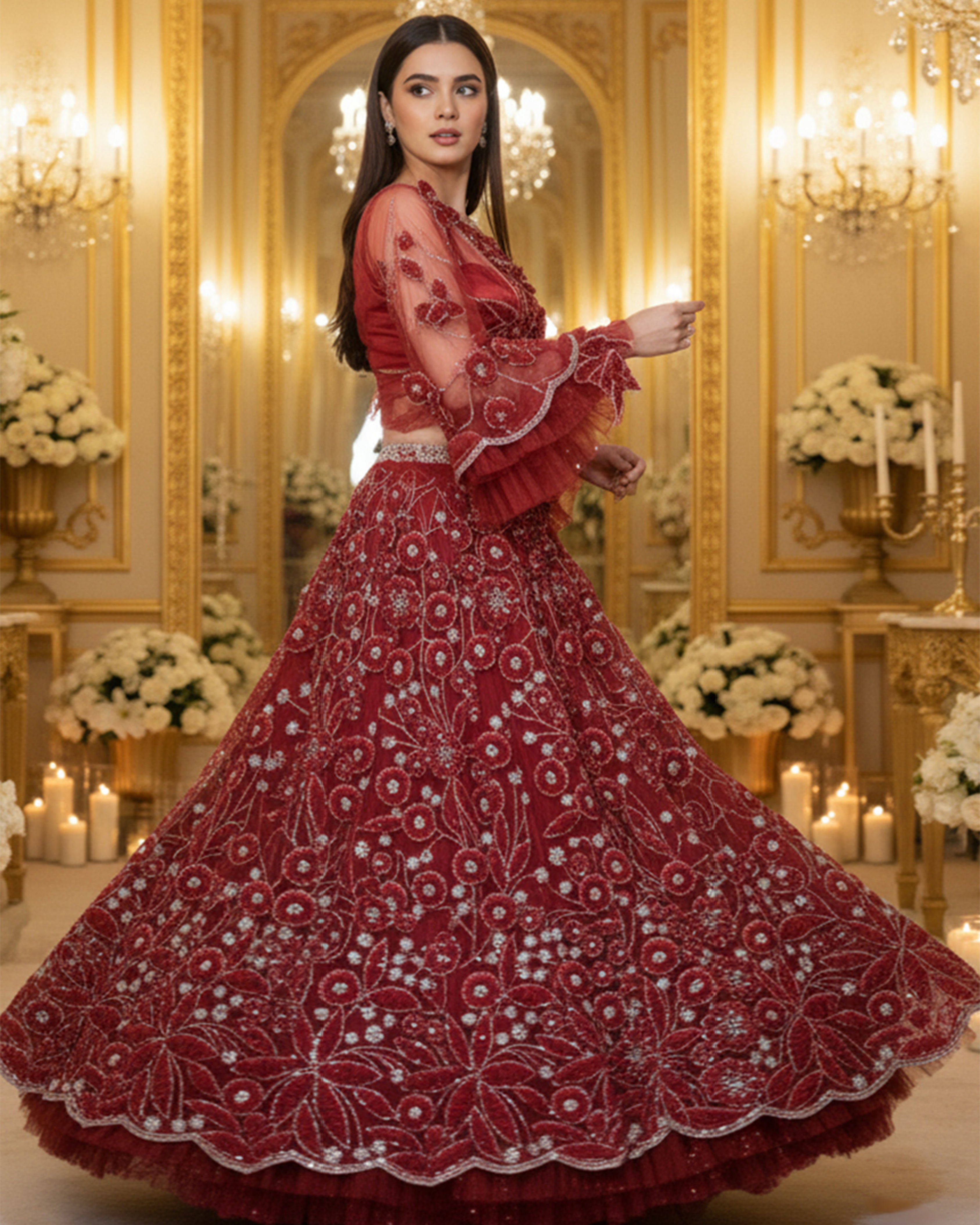 Embroidered Blouse With Lehenga