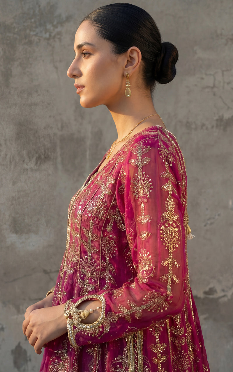 Chiffon Embroidered Dress With Crushed Pant