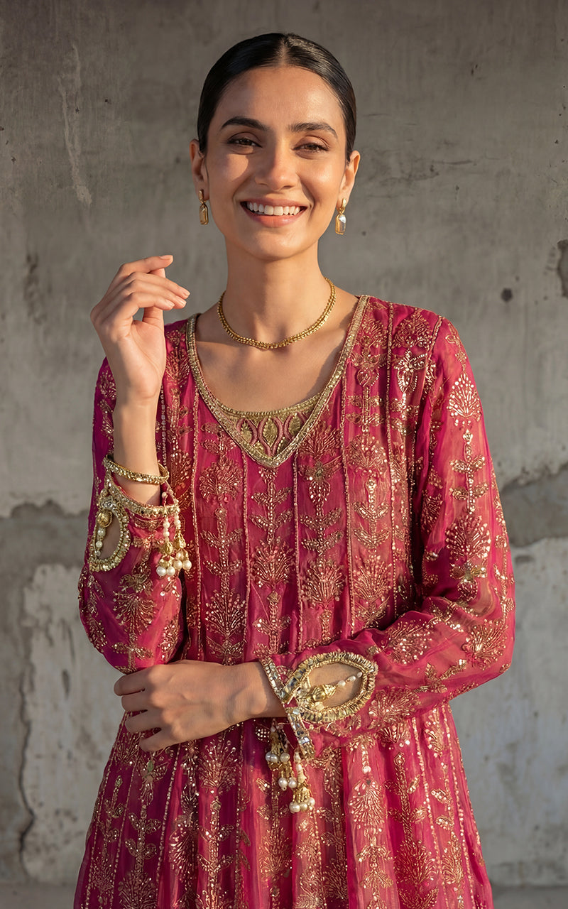 Chiffon Embroidered Dress With Crushed Pant