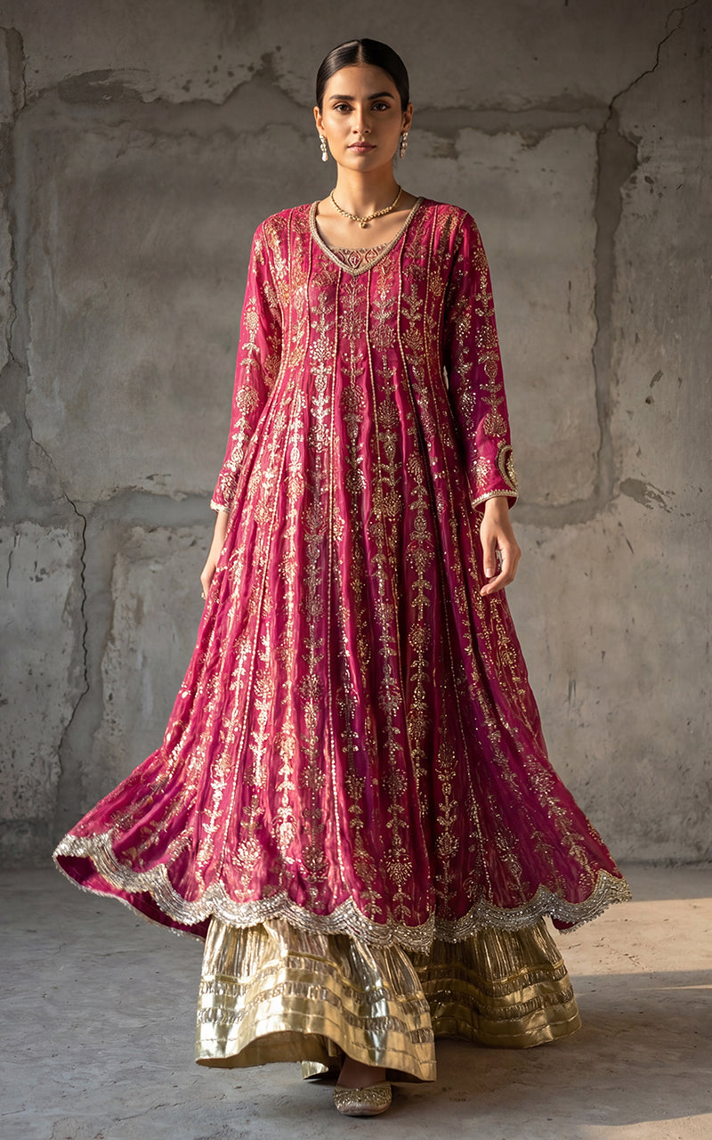 Chiffon Embroidered Dress With Crushed Pant
