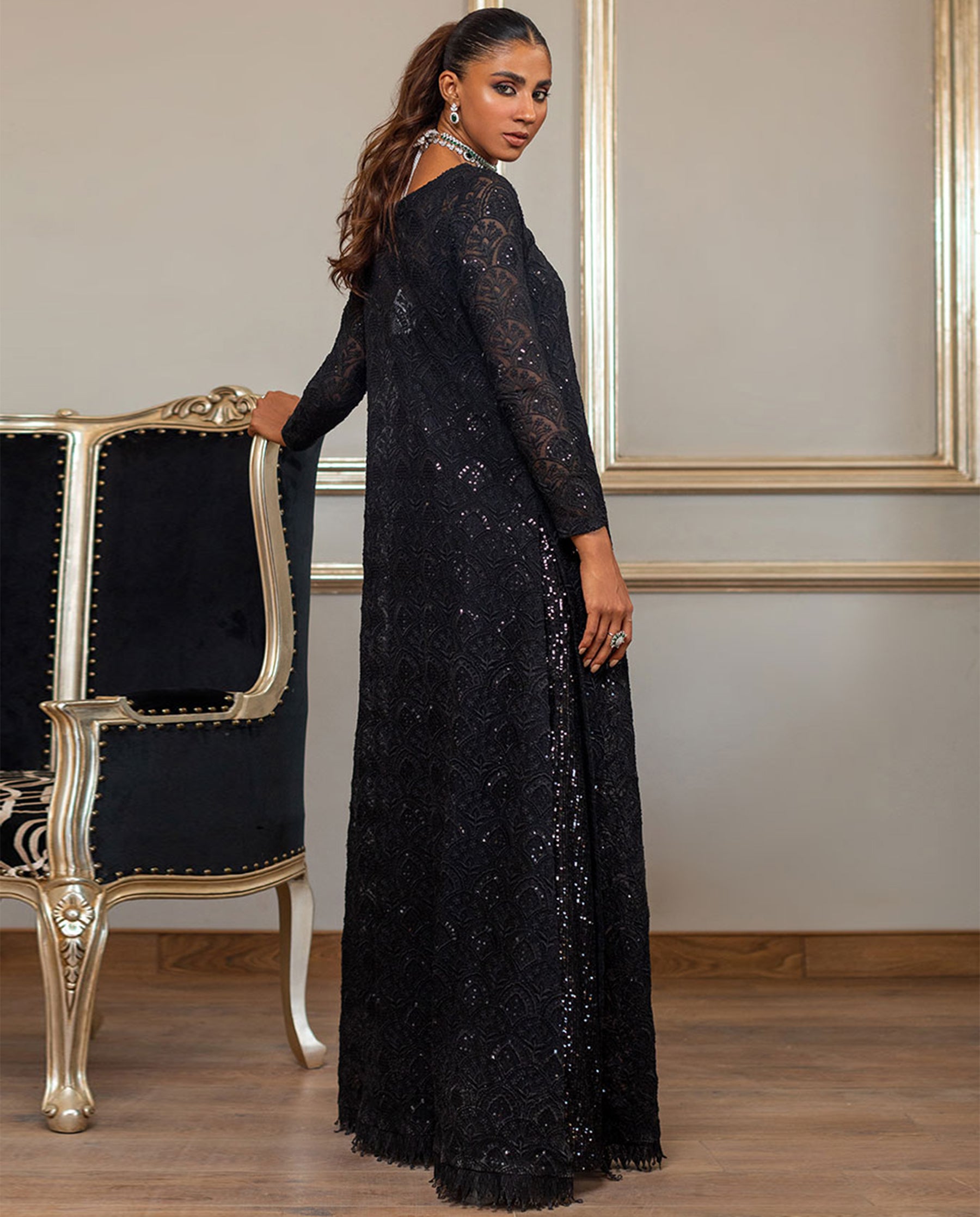 Unstitched Chiffon Embroidered Jacket With Jumpsuit