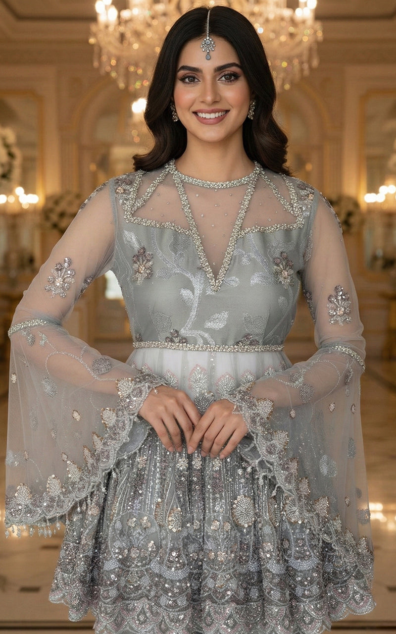 Embroidered Peplum with Gharara and Dupatta