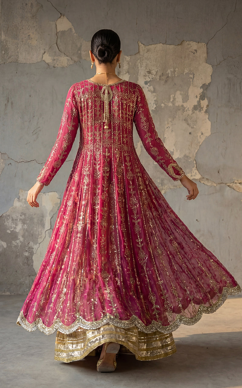 Chiffon Embroidered Dress With Crushed Pant