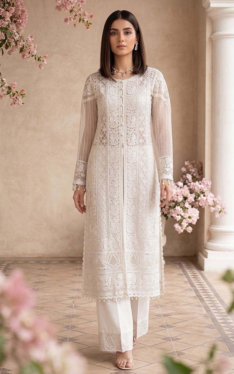 Unstitched Embroidered Jacket With Inner And Trouser