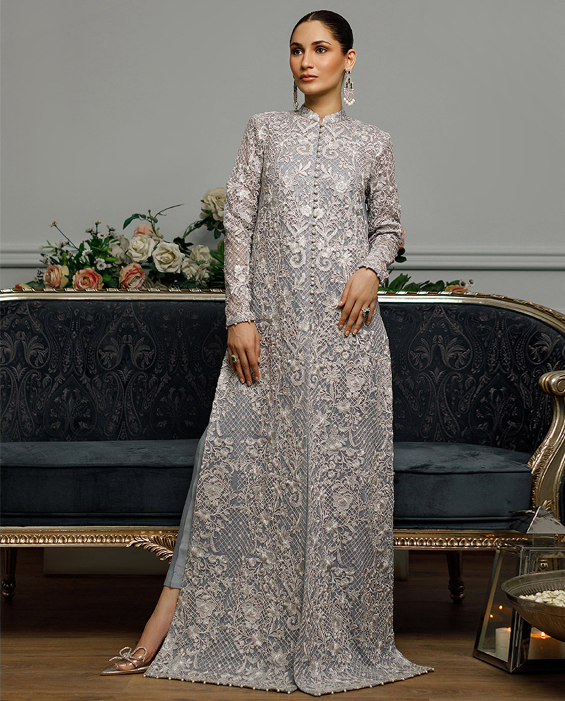 Unstitched Net Embroidered Dress