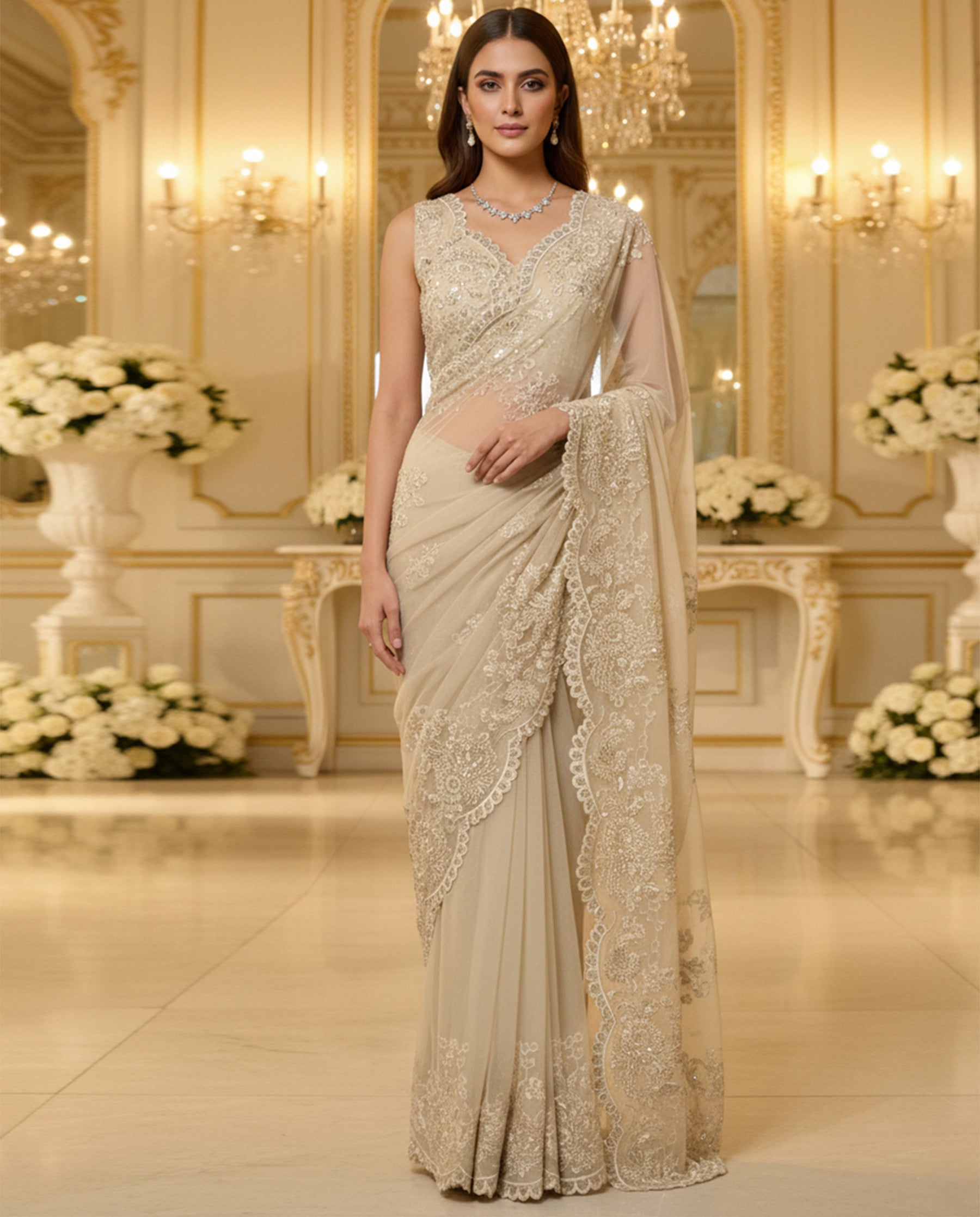 Net Embroidered Saree
