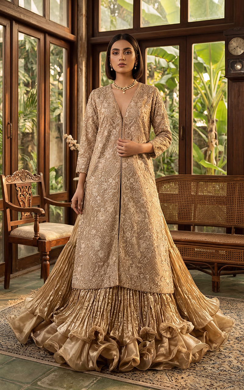 The Gilded Rose Front-Open Angrakha & Voluminous Ruffled Sharara