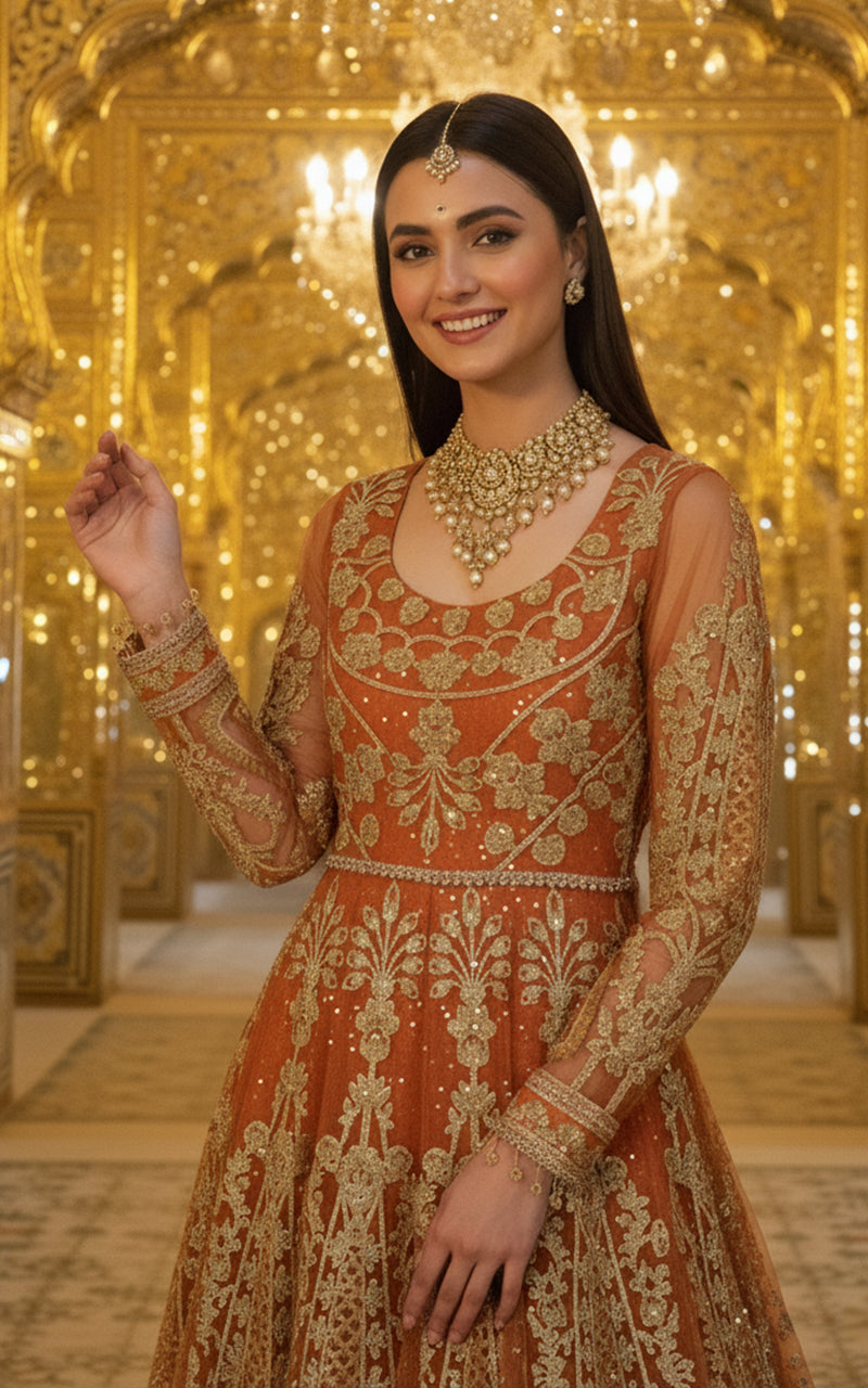 Net Embroidered Maxi and Dupatta