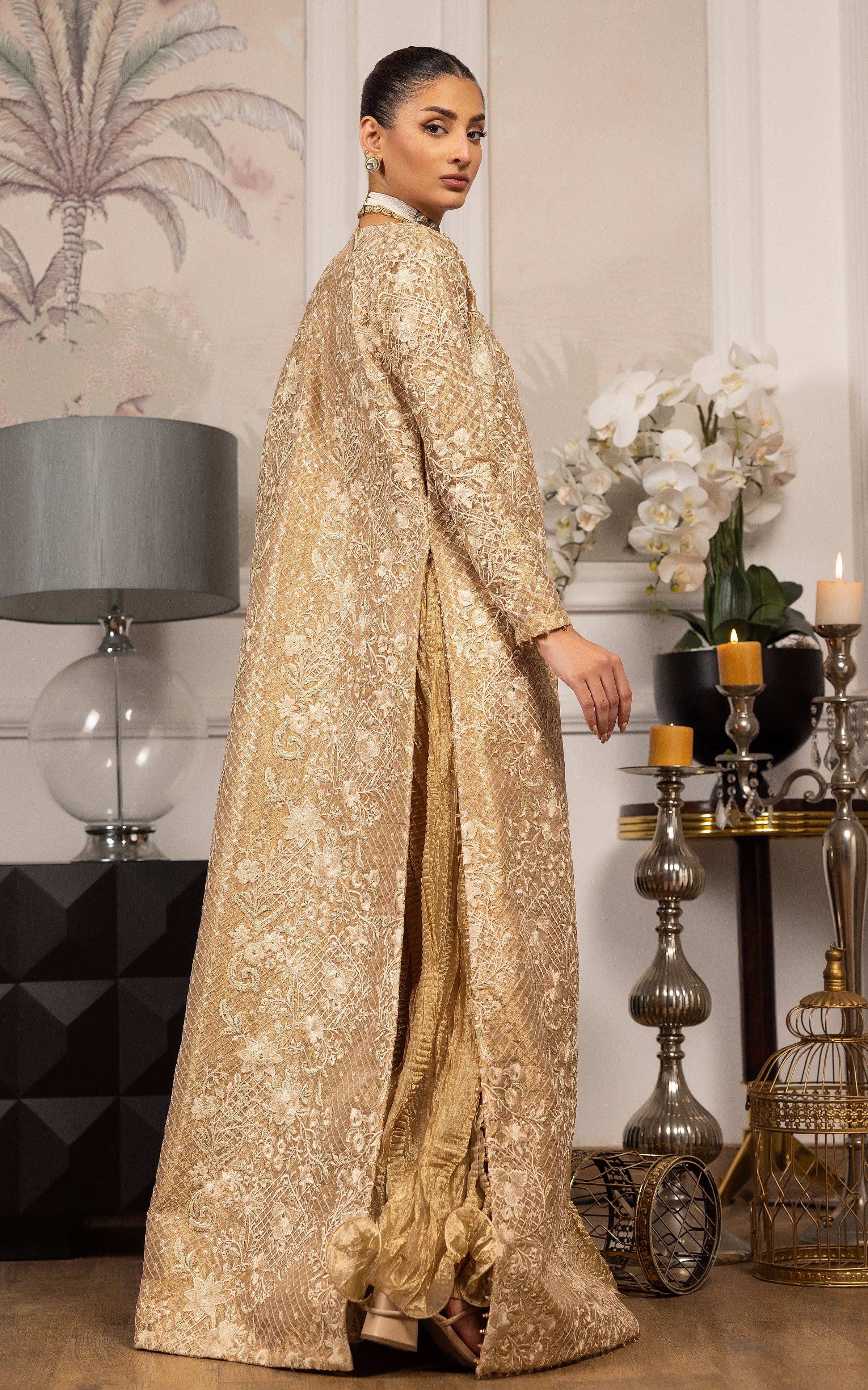 Unstitched Embroidered Jacket With Embroidered Tube And Skirt