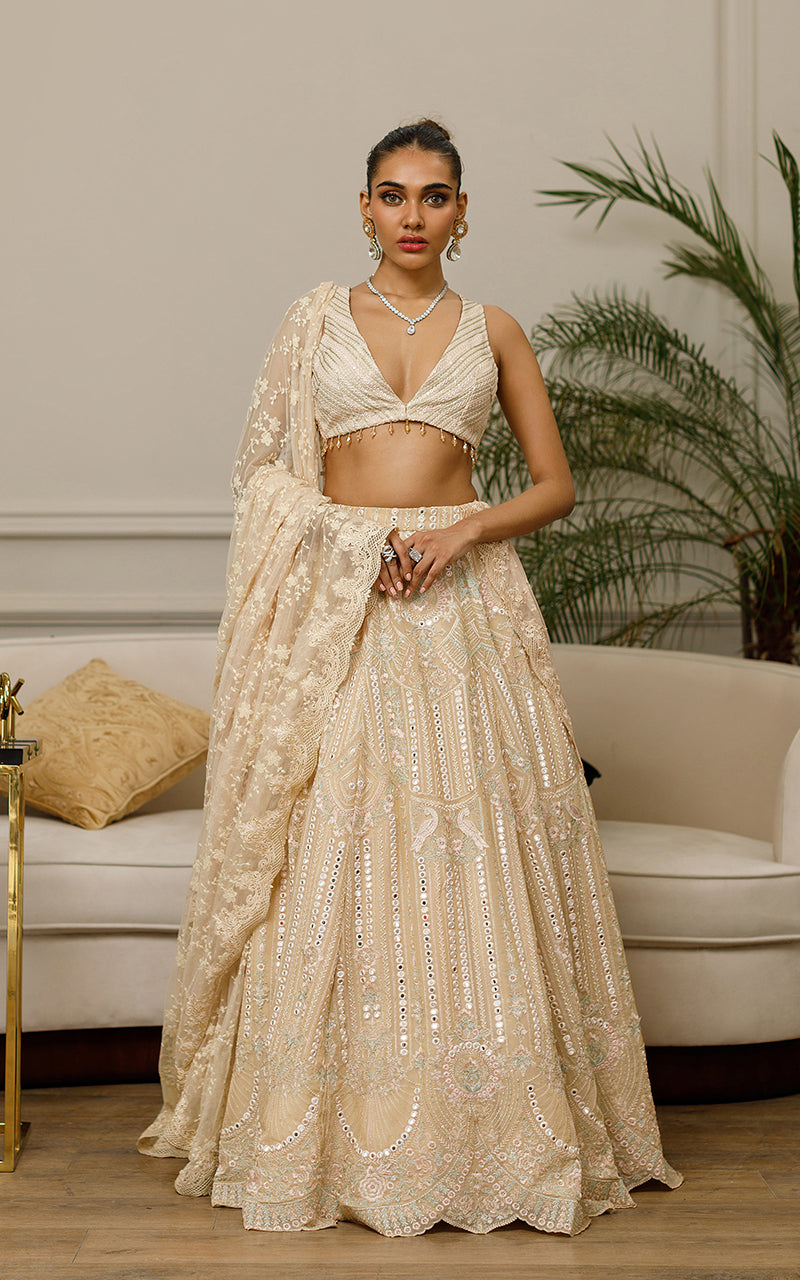 Chiffon Embroidered Blouse With Lehenga