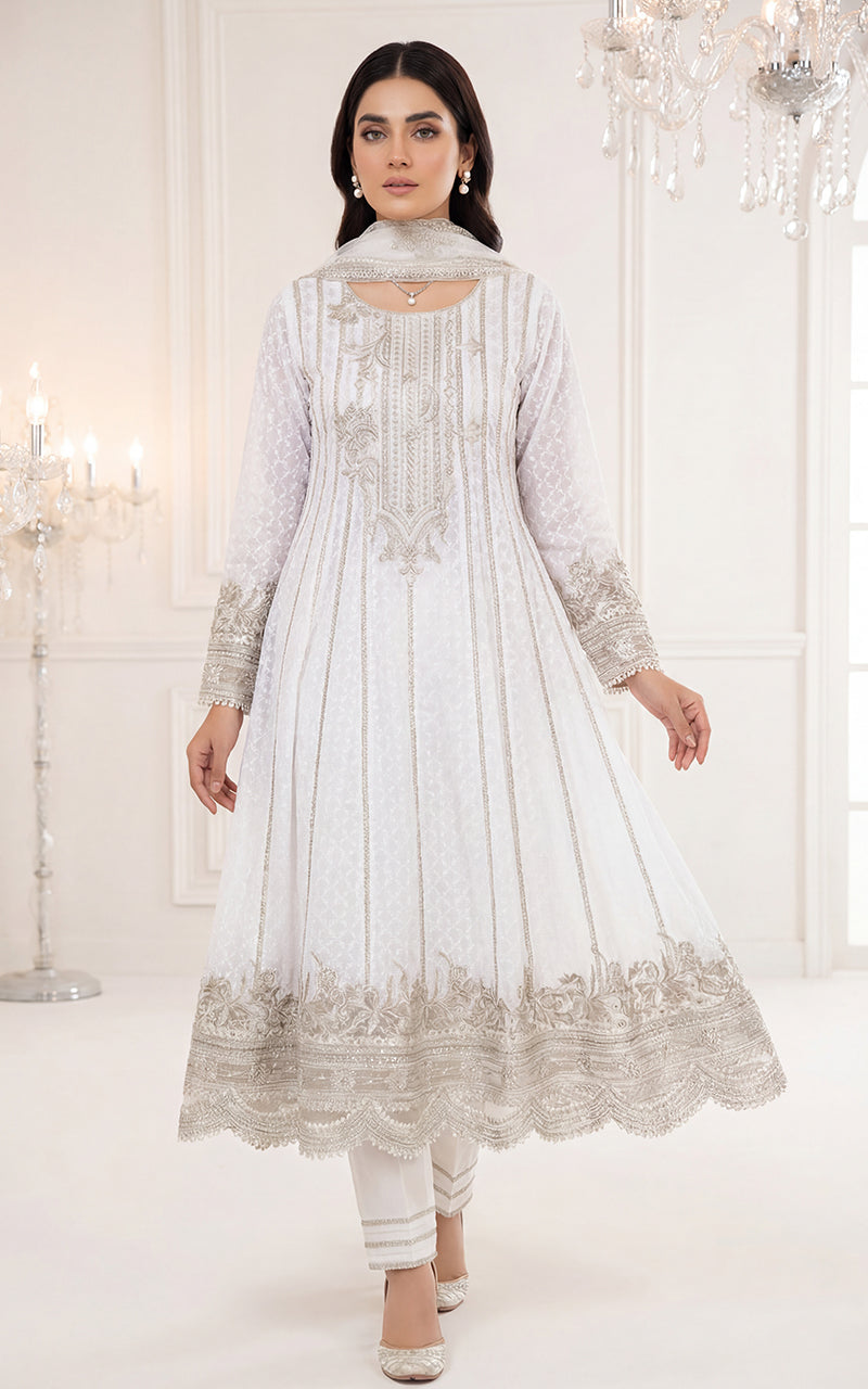 Embroidered Dress With Trouser And Dupatta