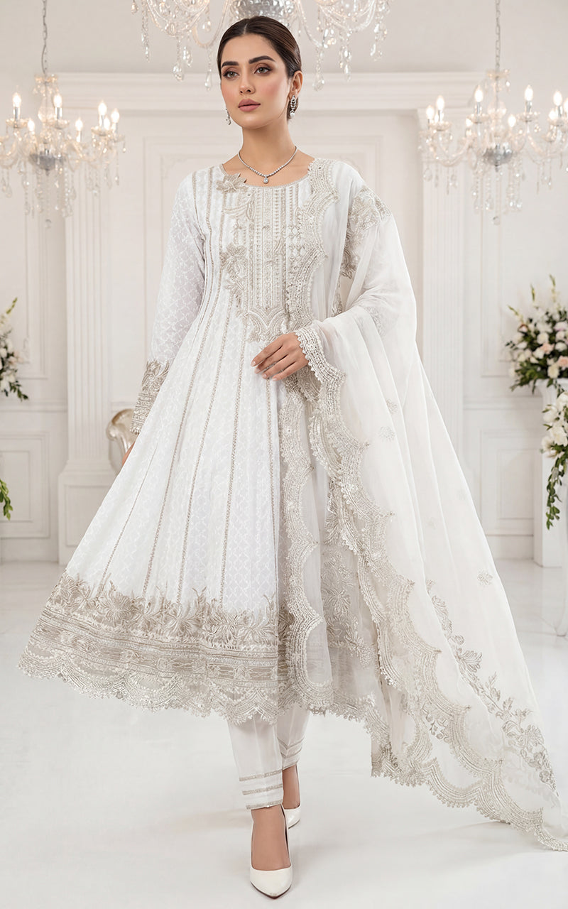 Embroidered Dress With Trouser And Dupatta