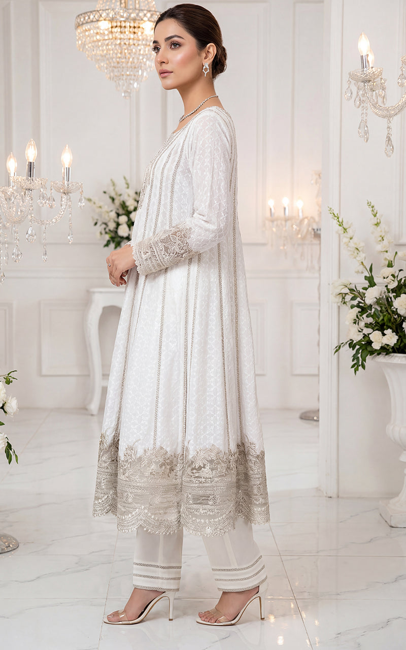 Embroidered Dress With Trouser And Dupatta