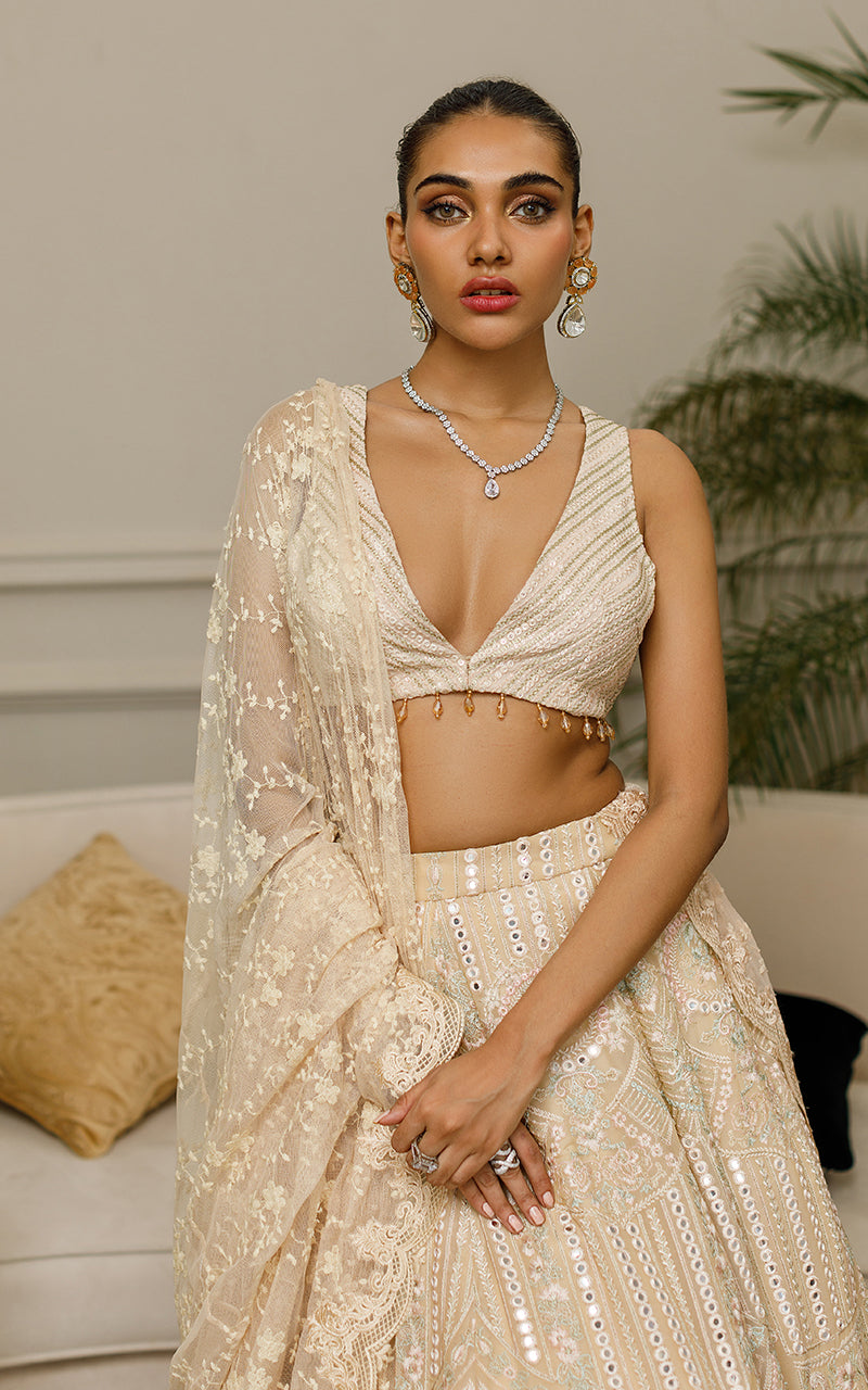 Chiffon Embroidered Blouse With Lehenga