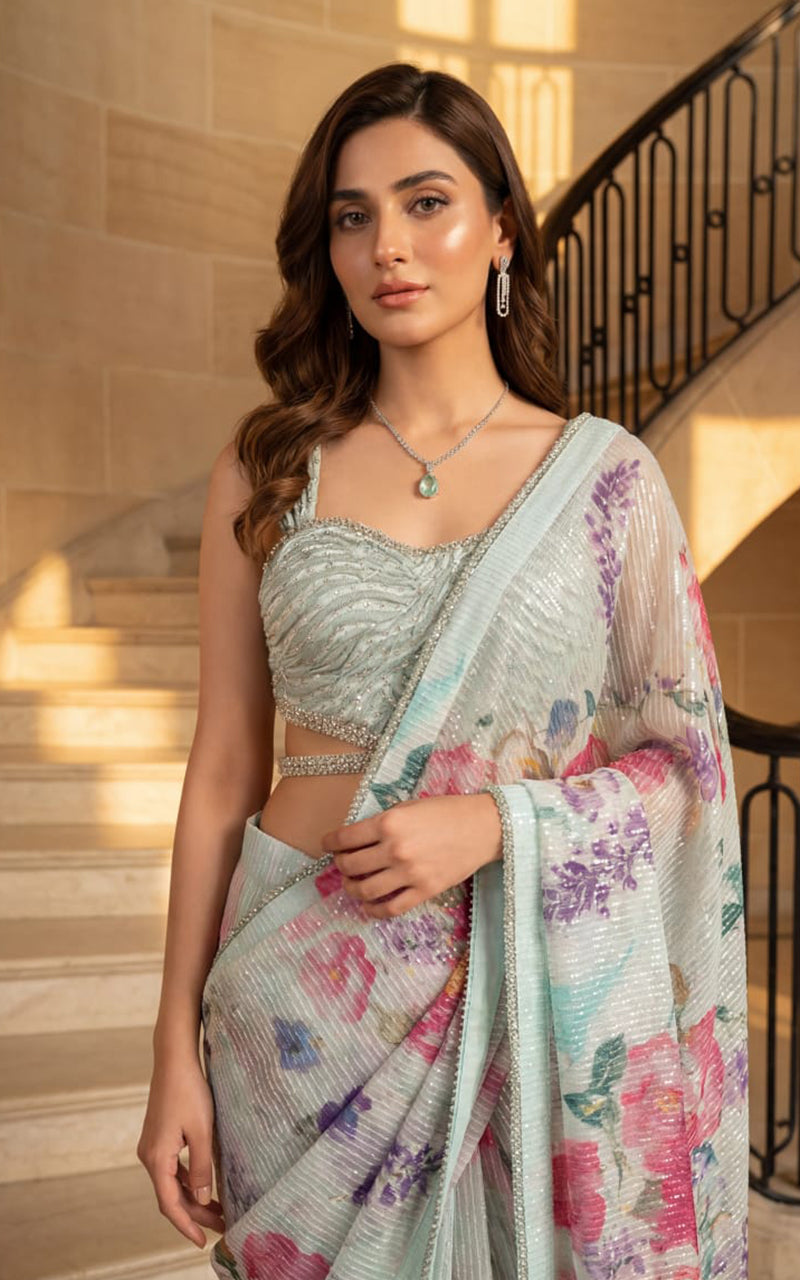 Serene Aqua Saree