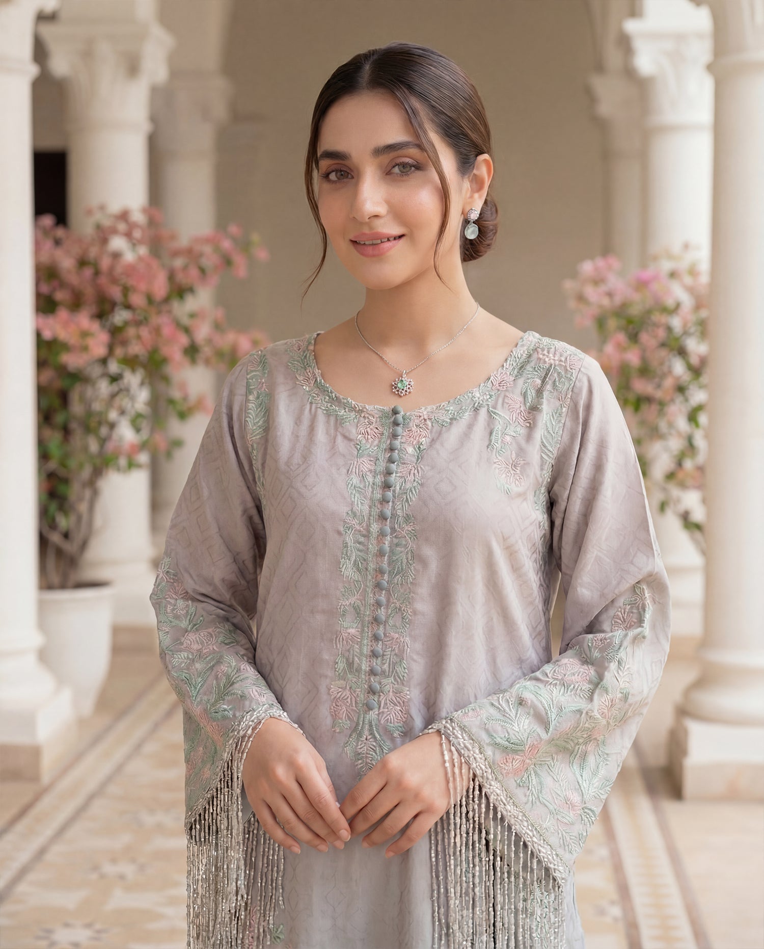 Serene Lavender & Mint Ombré Embellished Kurta Set