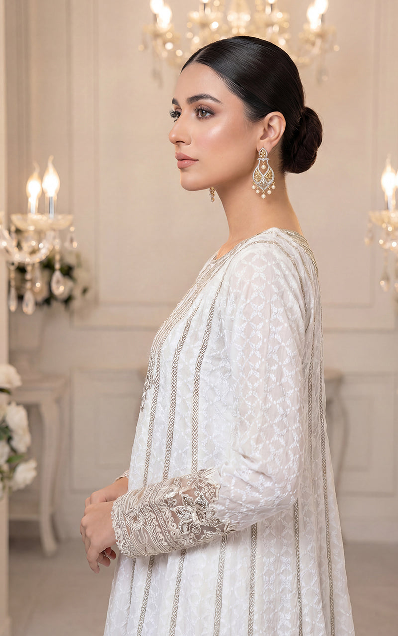 Embroidered Dress With Trouser And Dupatta