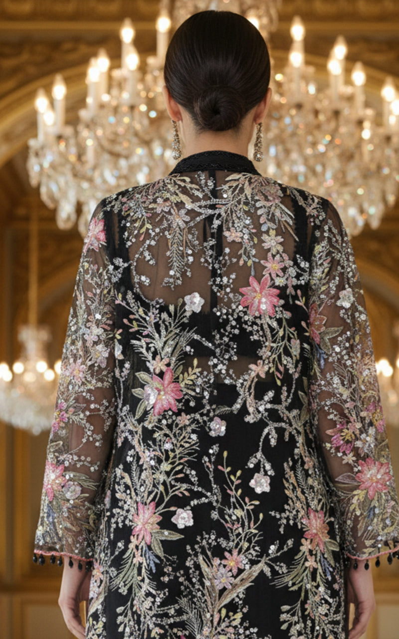 Net Embroidered Jacket With Chiffon Saree OFS