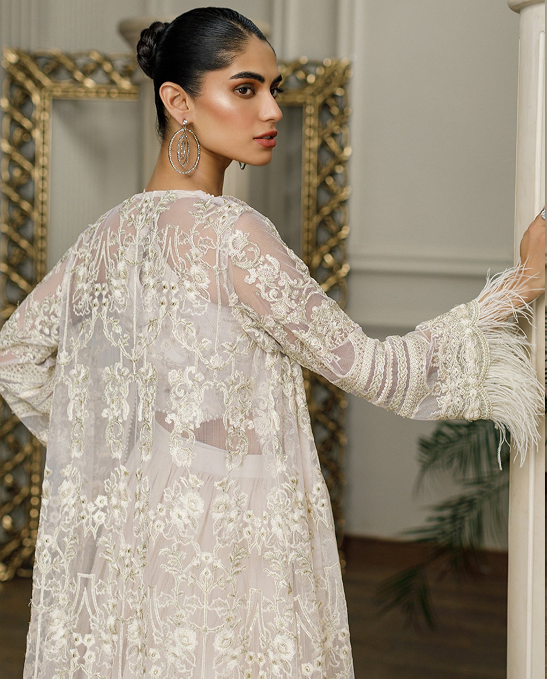 Net Embroidered Jacket With Skirt