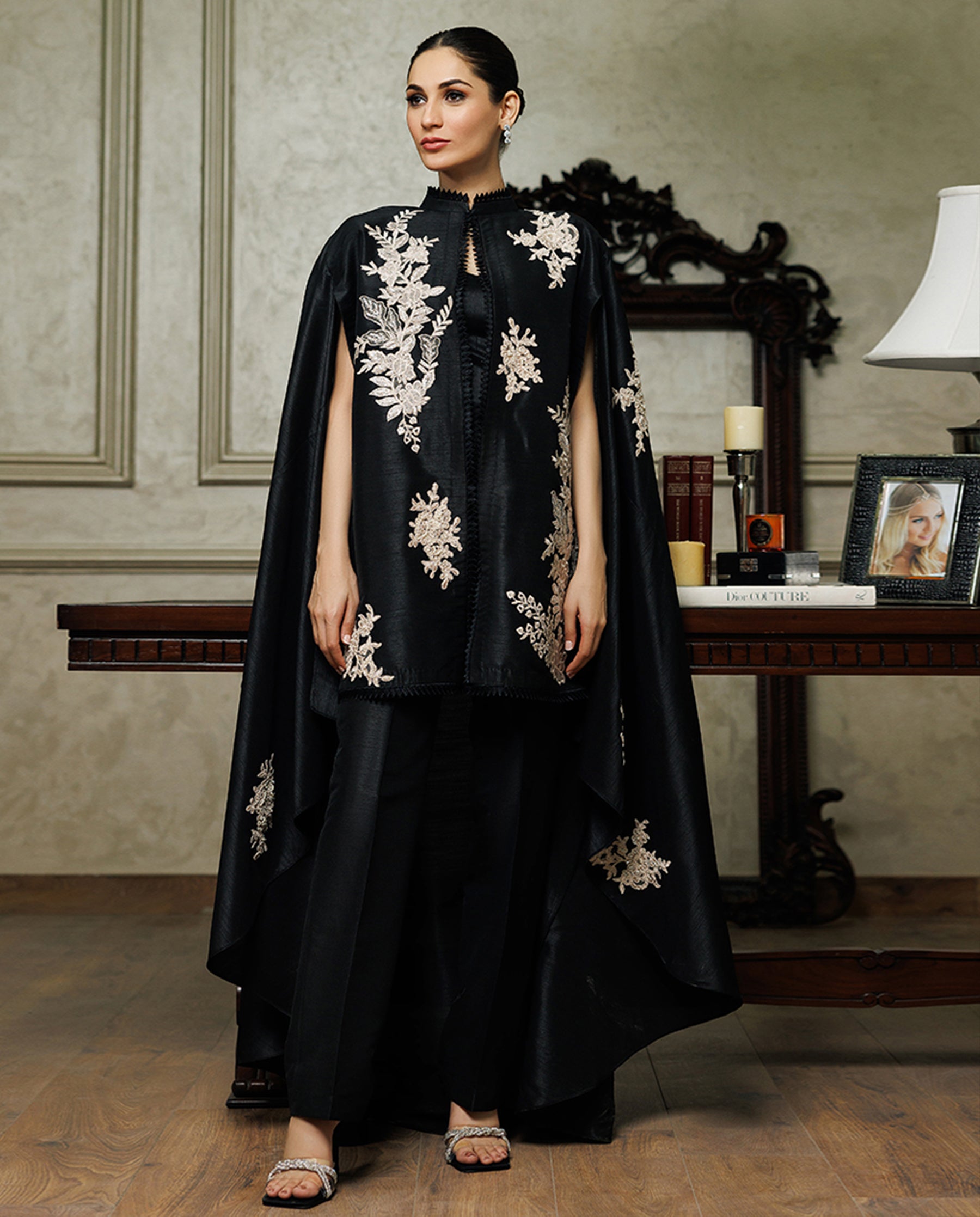 Embroidered Cape With Trouser