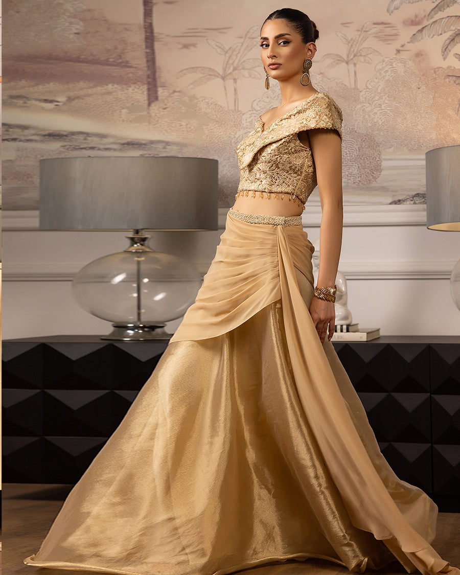 Unstitched Embroidered Blouse With Skirt