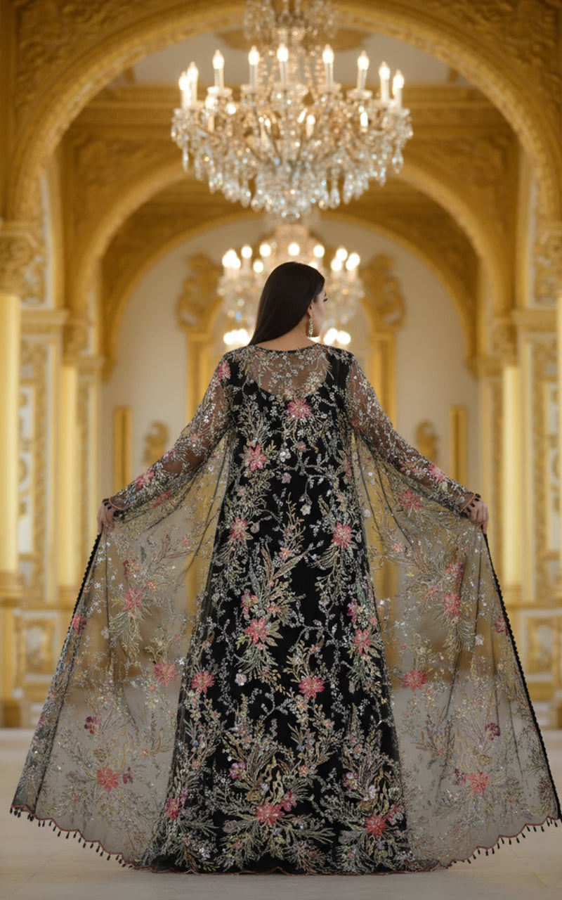 Net Embroidered Jacket With Chiffon Saree OFS