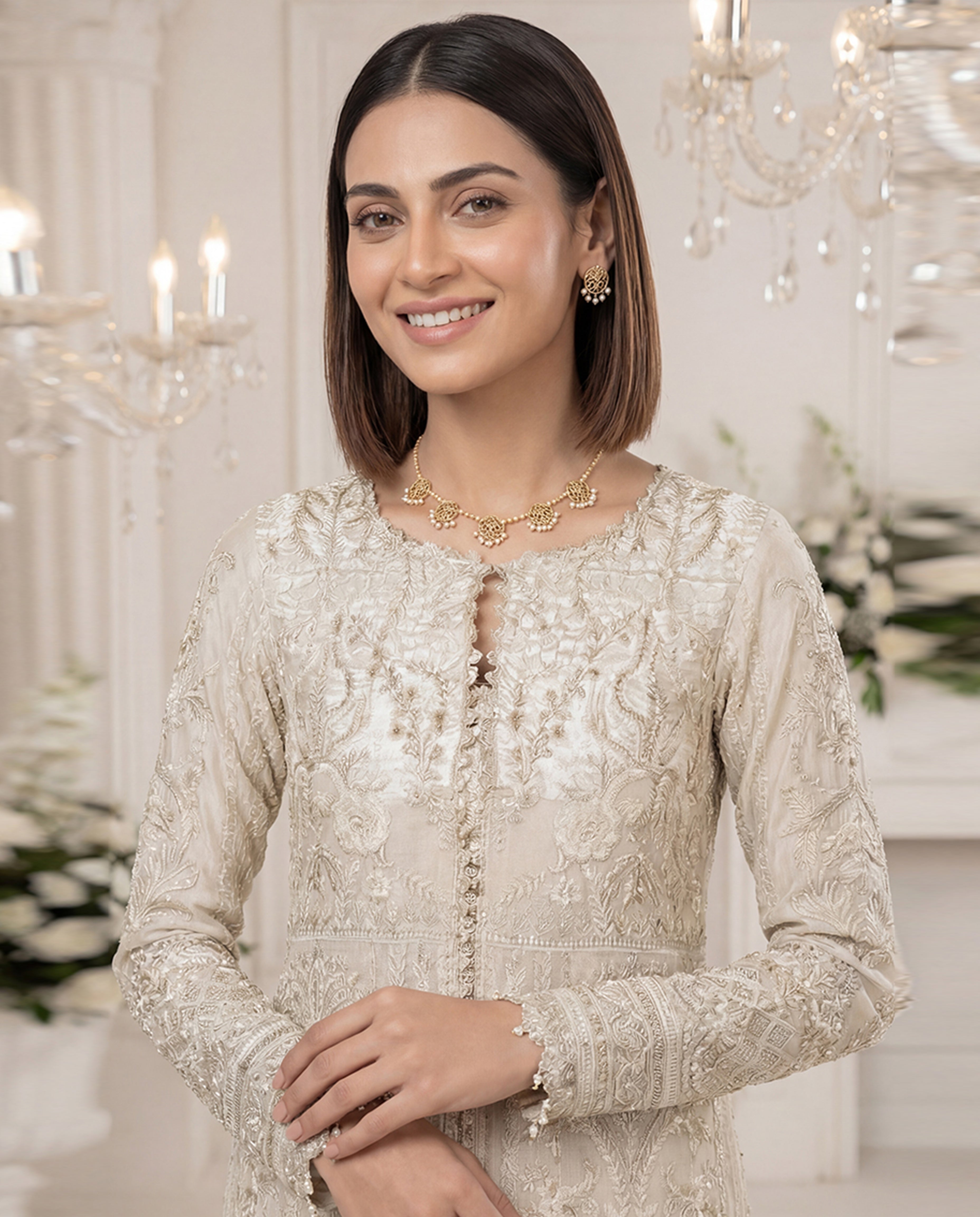 Unstitched Ornate Ivory Ensemble