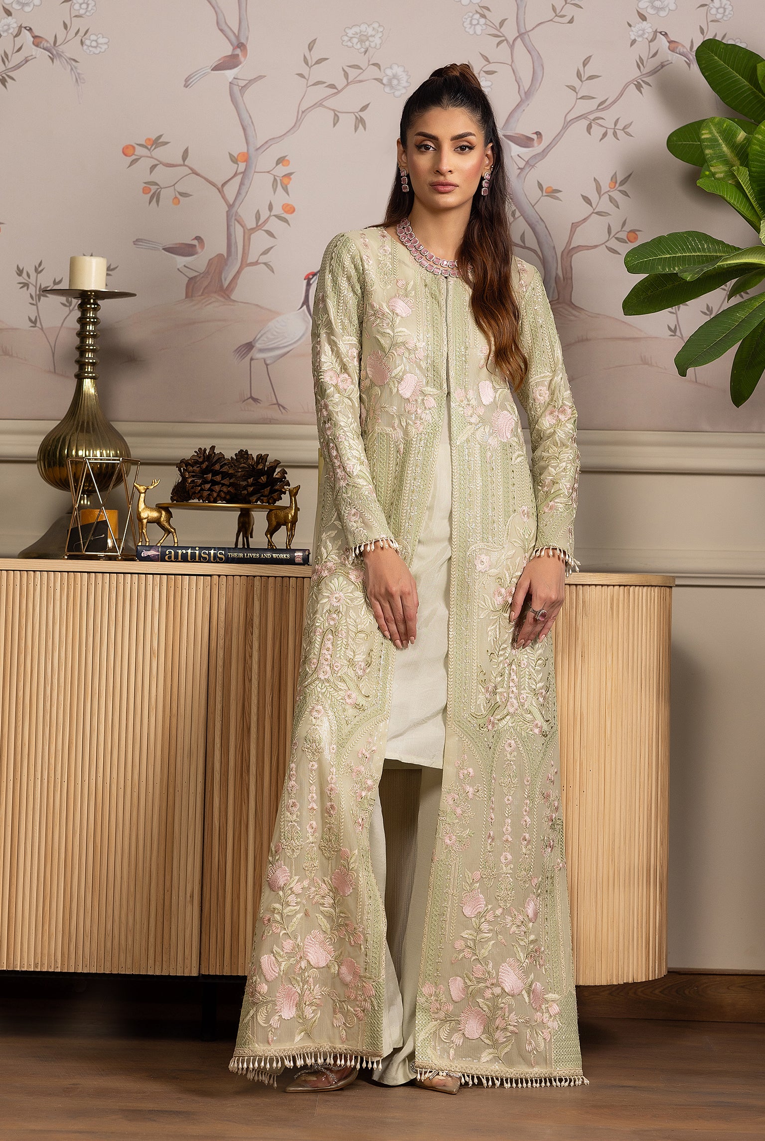Unstitched The Mint Sage Longline Kurta & Overlay Set