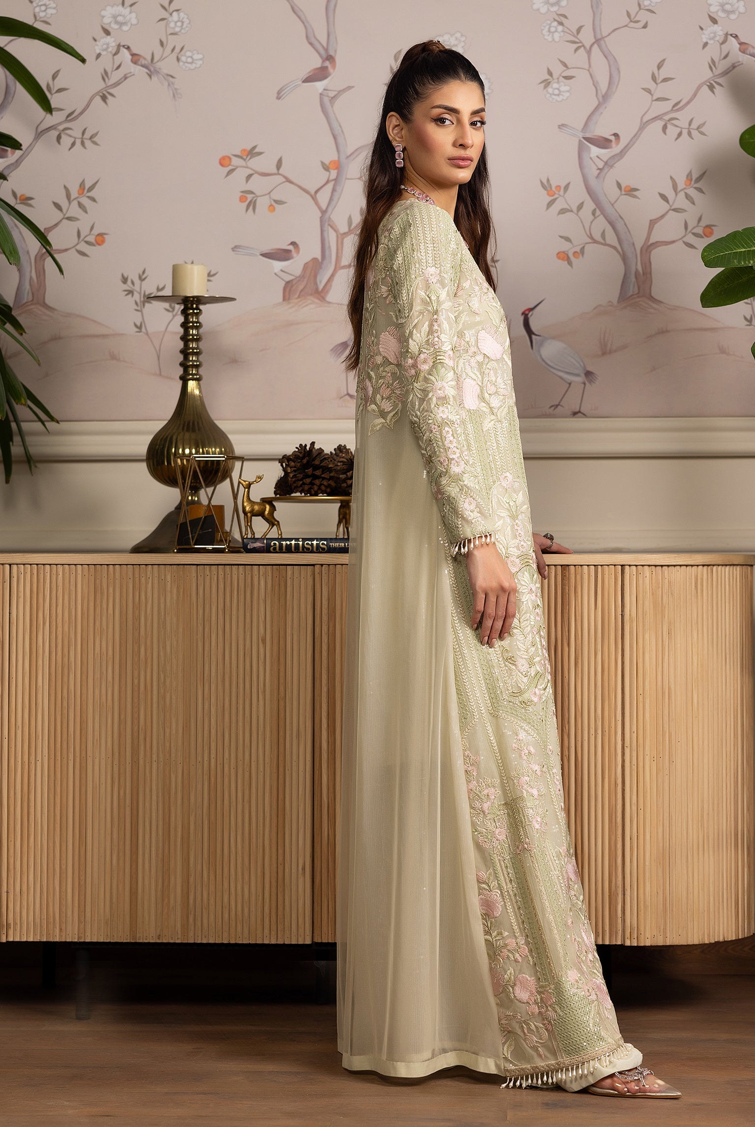 Unstitched The Mint Sage Longline Kurta & Overlay Set